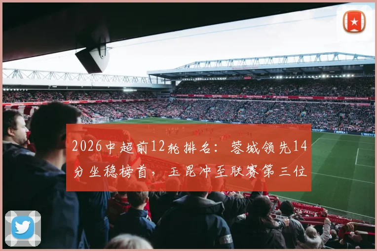 2026中超前12轮排名:蓉城领先14分坐稳榜首,玉昆冲至联赛第三位
